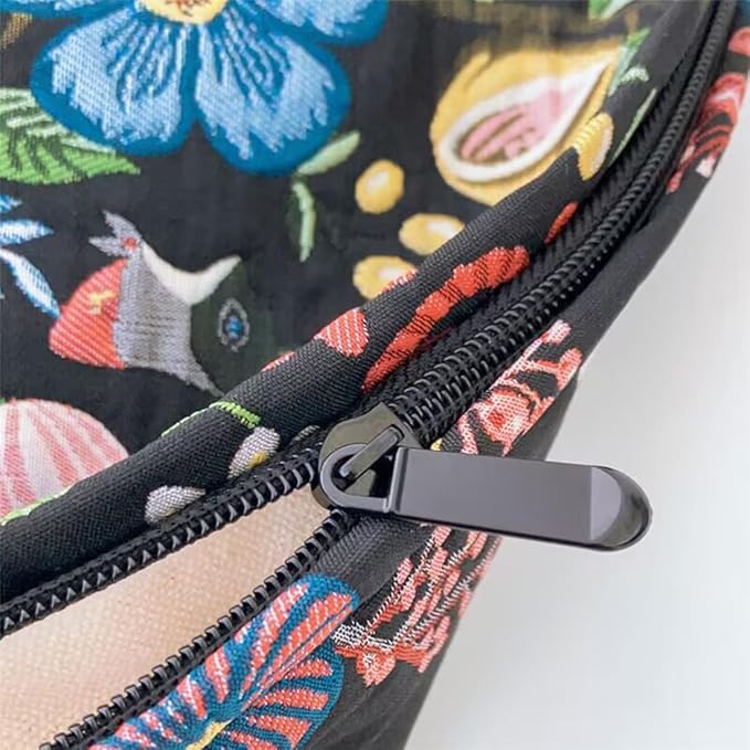 SxoSyo Embroidery Makeup Bag, Floral Cosmetic Bags, Black