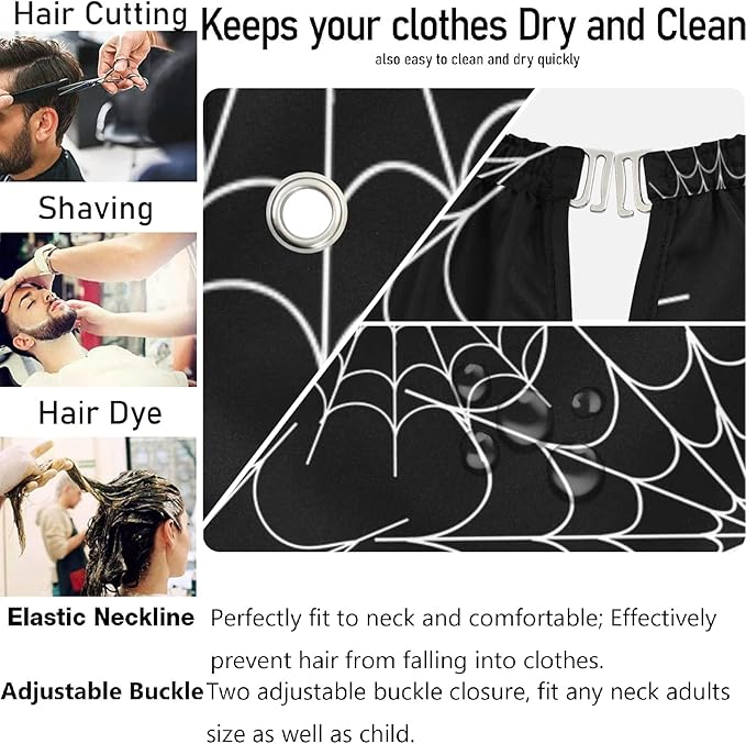 Visesunny Barber Cape with Spiders Web Decorative Pattern - Polyester Hair Cutting Salon Apron - Anti-Static, Water-Resistant Shaving Cloth