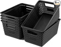 Set of 6 Baskets For Organizing, Plastic Storage Bins and Small Basket for Organization and Storage Shelves Drawers Desktop Closet Playroom Classroom Office, Black