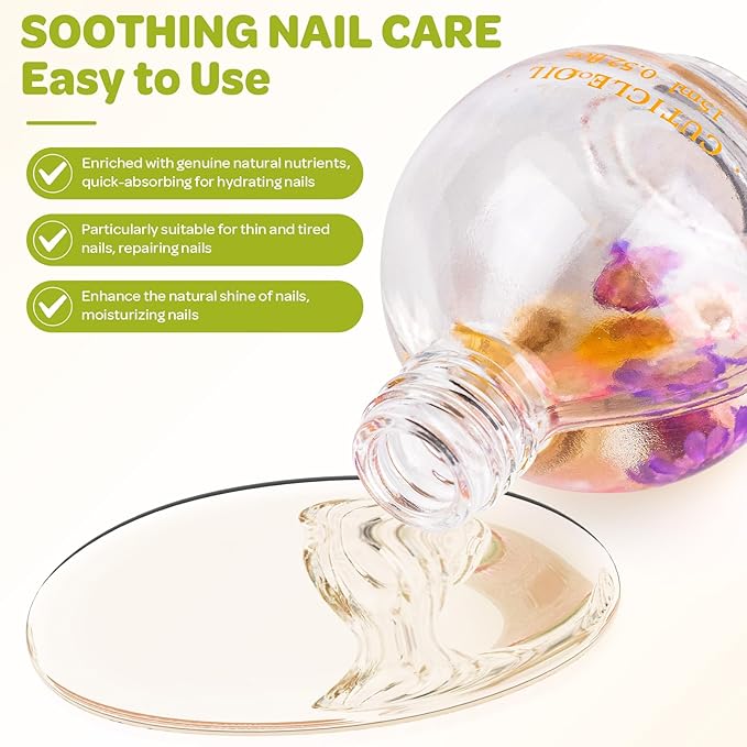 Cuticle Oil, Jasmine Cuticle Nail Oil Infused with Real Flowers 15ml