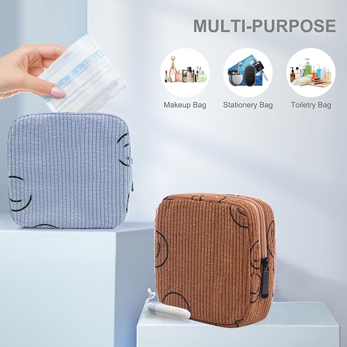 Sanitary Napkin Storage Bag, Corduroy Period Bag for Women, Cute Portable Period Pouch with Zipper, Sanitary Pads Bag Tampons Holder for Purse, First Period