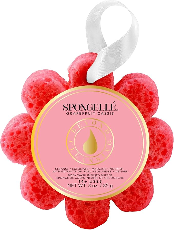 Spongellé Freesia Pear Wild Flower Bath Sponge | Built-in Body Wash & Body Scrubber, Shower Loofah Sponge for Women | 14+ uses