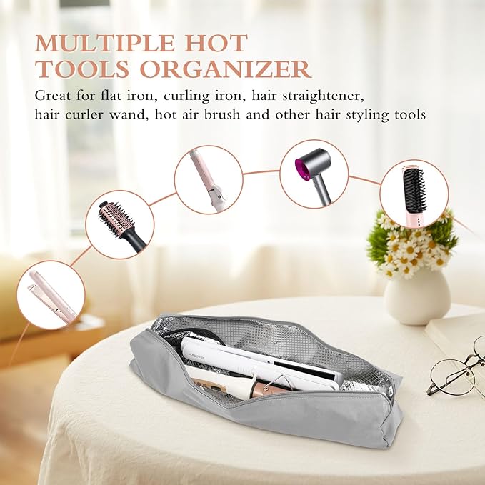 Suafrnut Professional Hot Hair Tools Organizer Bag Portable Travel Heat Resistant Storage Case Pouch for Curling Irons, Flat Irons, Hair Straightener and Styling Tools(17.7" x 3.2"x 3.2")