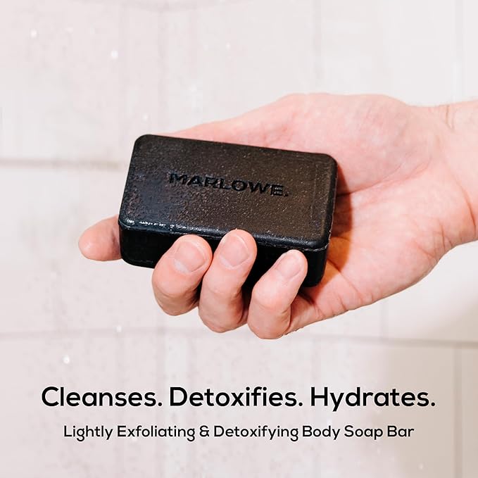 MARLOWE. Charcoal Soap, Cleansing Body Bar Soap for Men, 7 oz(3 Bars)