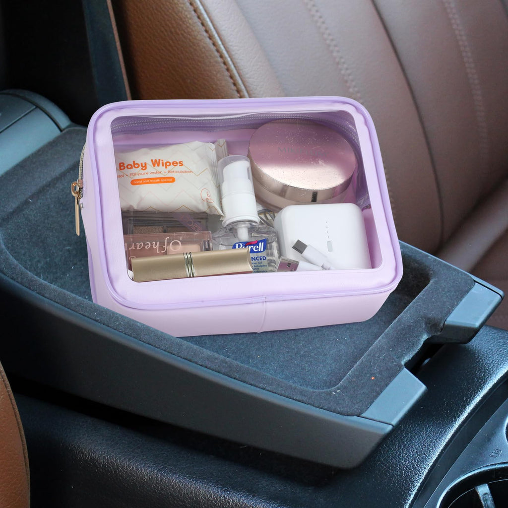 PACKISM Clear Makeup Bag Travel - 3 Pack TSA Approved Toiletry Bag, Purple