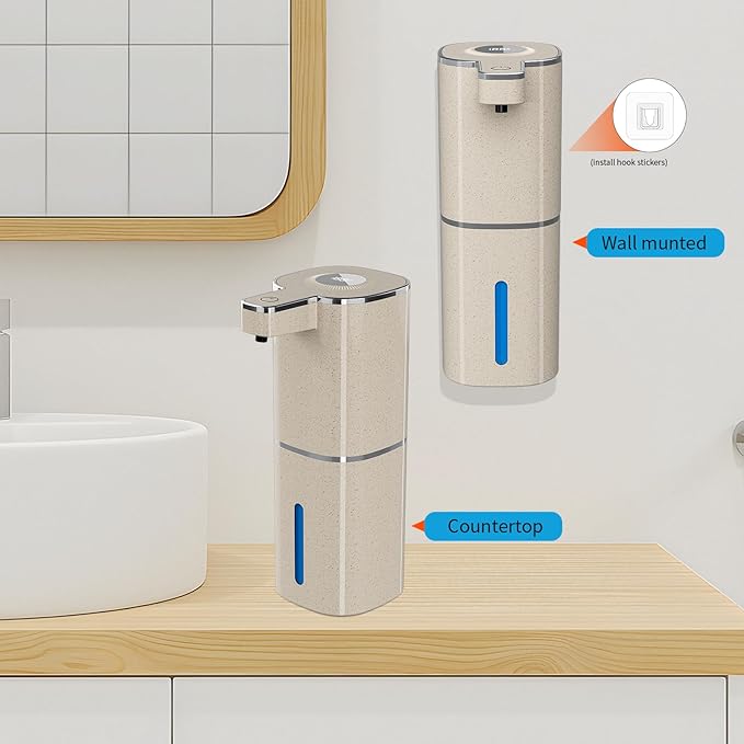 Automatic Liquid Soap Dispenser, Touchless Rechargeable Hand Soap Dispenser, 4 Adjustable Levels, 1200mAh Battery, Large Display, for Kitchen & Bathroom (Light Khaki, Liquid)