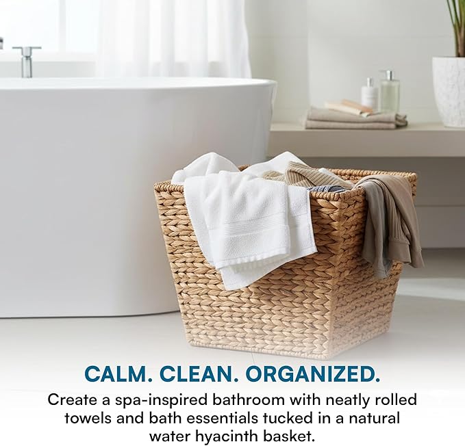 Honey-Can-Do Natural Water Hyacinth Tall Storage Basket with Built-In Handles, 15.75 x 14.5 x 12 in, Handwoven Eco-Friendly Bin