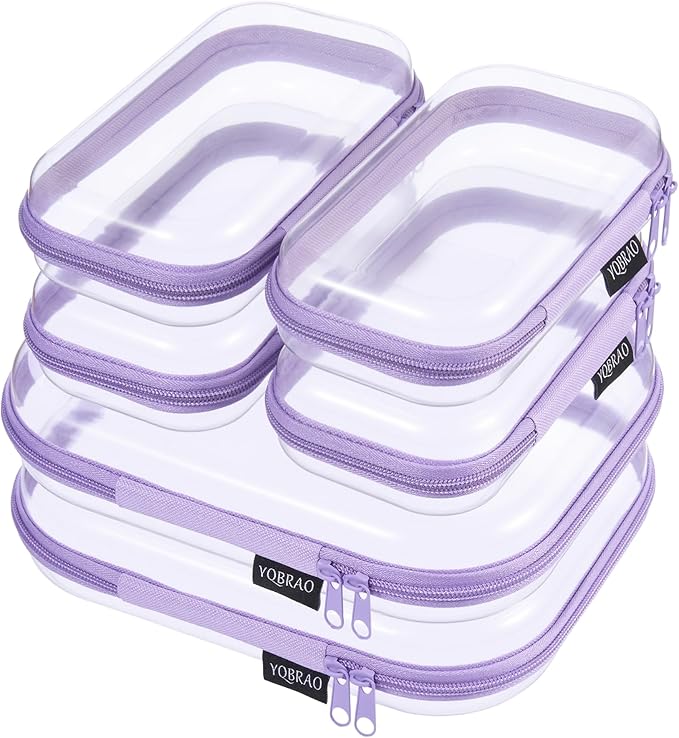 YQBRAO Clear Hard Shell Zipper Cases, 4 Medium Makeup Organizers