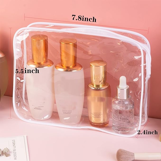 Tergy 20 Packs Clear Cosmetics Bags for Women Men Waterproof Toiletry Bags PVC Makeup Bags Organizer Case with Zipper for Travel Bathroom (Black&White)
