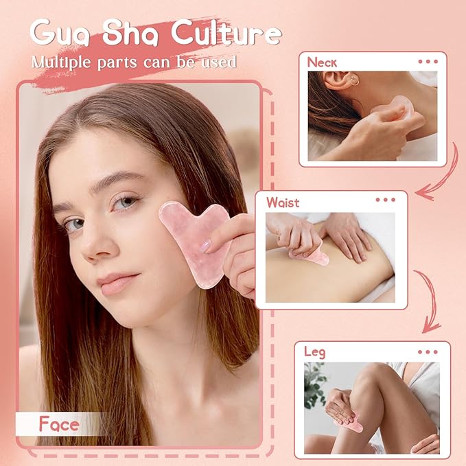 Flagest Rose Quartz Gua Sha Facial Tool, 100% Genuine Guasha Stone