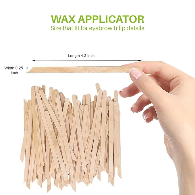 Mibly 200 Pcs Wooden Wax Sticks - Eyebrow, Lip, Nose Small Waxing Applicator Sticks for Hair Removal and Smooth Skin - Spa and Home Usage