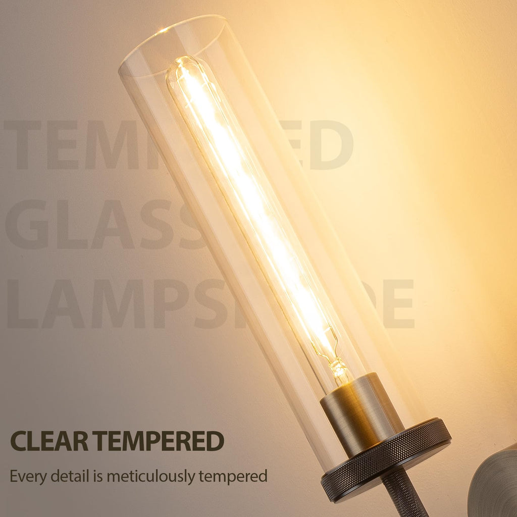 Micstar 19.5" Knurled Bronze Wall Sconces Set of 2, Bathroom Vanity Light Fixtures with Clear Glass Tube, Modern Lamp Lighting for Bedroom, Living Room, Hallway, Staircase, Mirror, Kitchen