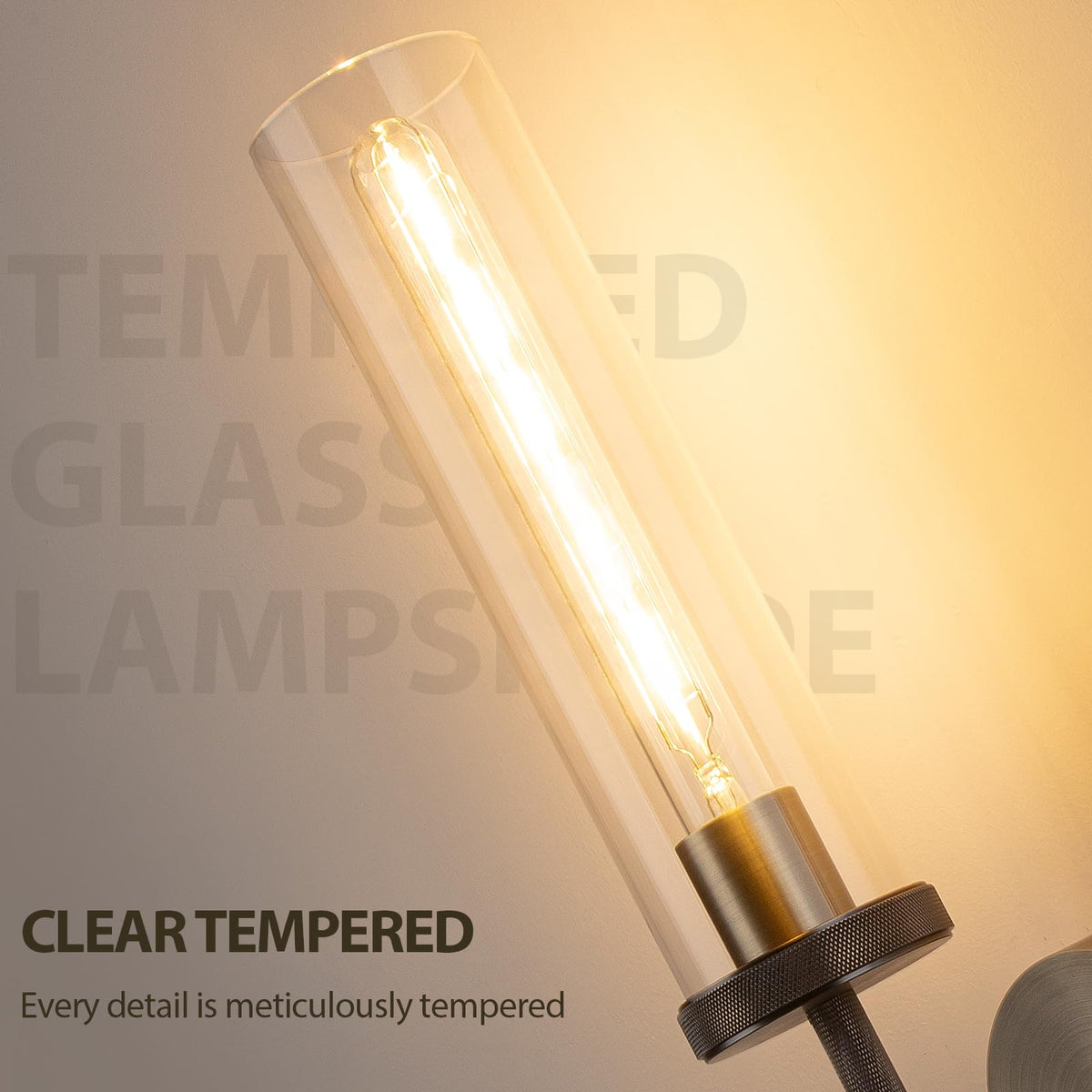 Micstar 19.5" Knurled Bronze Wall Sconces Set of 2, Bathroom Vanity Light Fixtures with Clear Glass Tube, Modern Lamp Lighting for Bedroom, Living Room, Hallway, Staircase, Mirror, Kitchen
