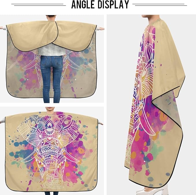 Visesunny Barber Cape - Vintage Elephant Colorful Tattoo Polyester Hair Cutting Salon Apron Anti-Static Haircut Water-Resistant Shaving Cloth Beard Shaving Bib