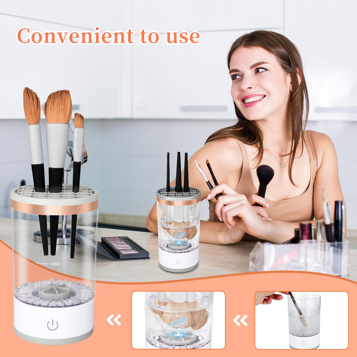MOODTALK Multi-Function Electric Makeup Brush Cleaner - Automatic, Energy Saving Makeup Brush Cleaner and Dryer, Makeup Brush Cleaning Machine, X1, White