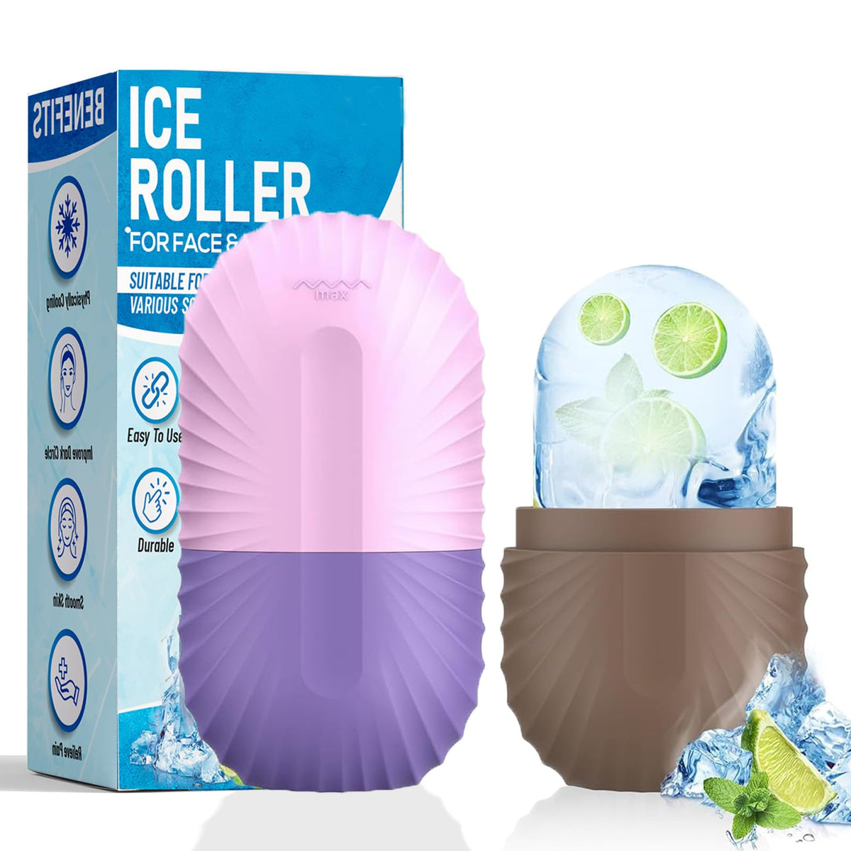 Ice Roller for Face and Eye, Silicone Ice Facial Roller Ice Holder, Face Ice Mold Skin Care, Face Icers Reusable Ice Cube Roller for Shrink Pores Anti Wrinkle Reduce Puffiness, Green