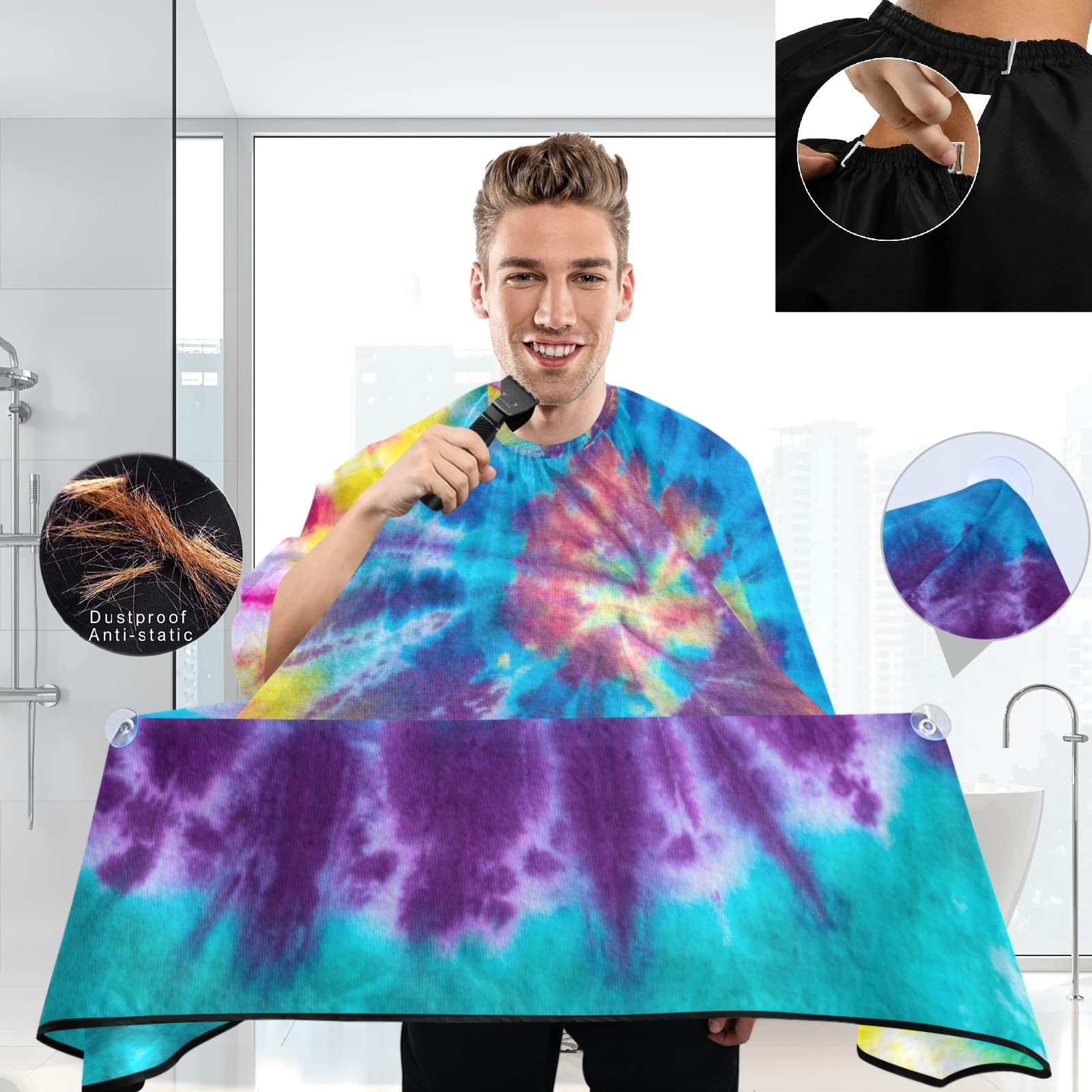 Visesunny Barber Cape With Tie Dye Swirl Design - Polyester Hair Cutting Salon Apron, Anti-Static, Water-Resistant Haircut and Shaving Cloth, Beard Shaving Bib, Hairdressing Cape