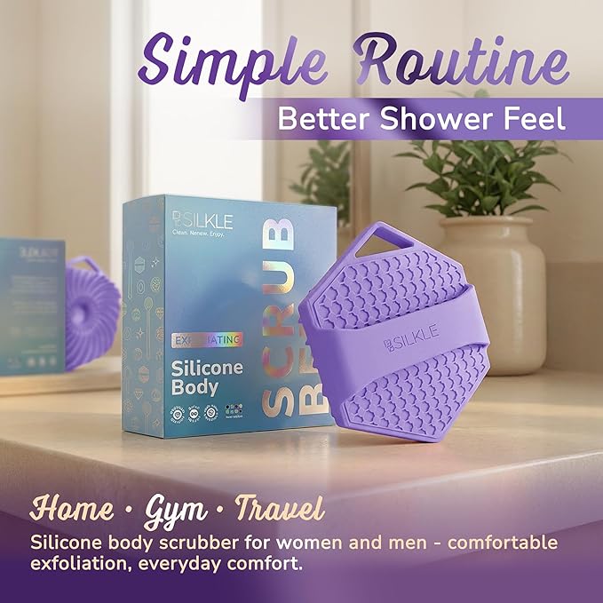 Silicone Body Scrubber – Gentle Exfoliating Shower Scrubber for Body & Bath, Silicone Shower Brush & Loofah Alternative – Non-Slip Silicone Body Brush, Quick Dry, Hygienic - Purple