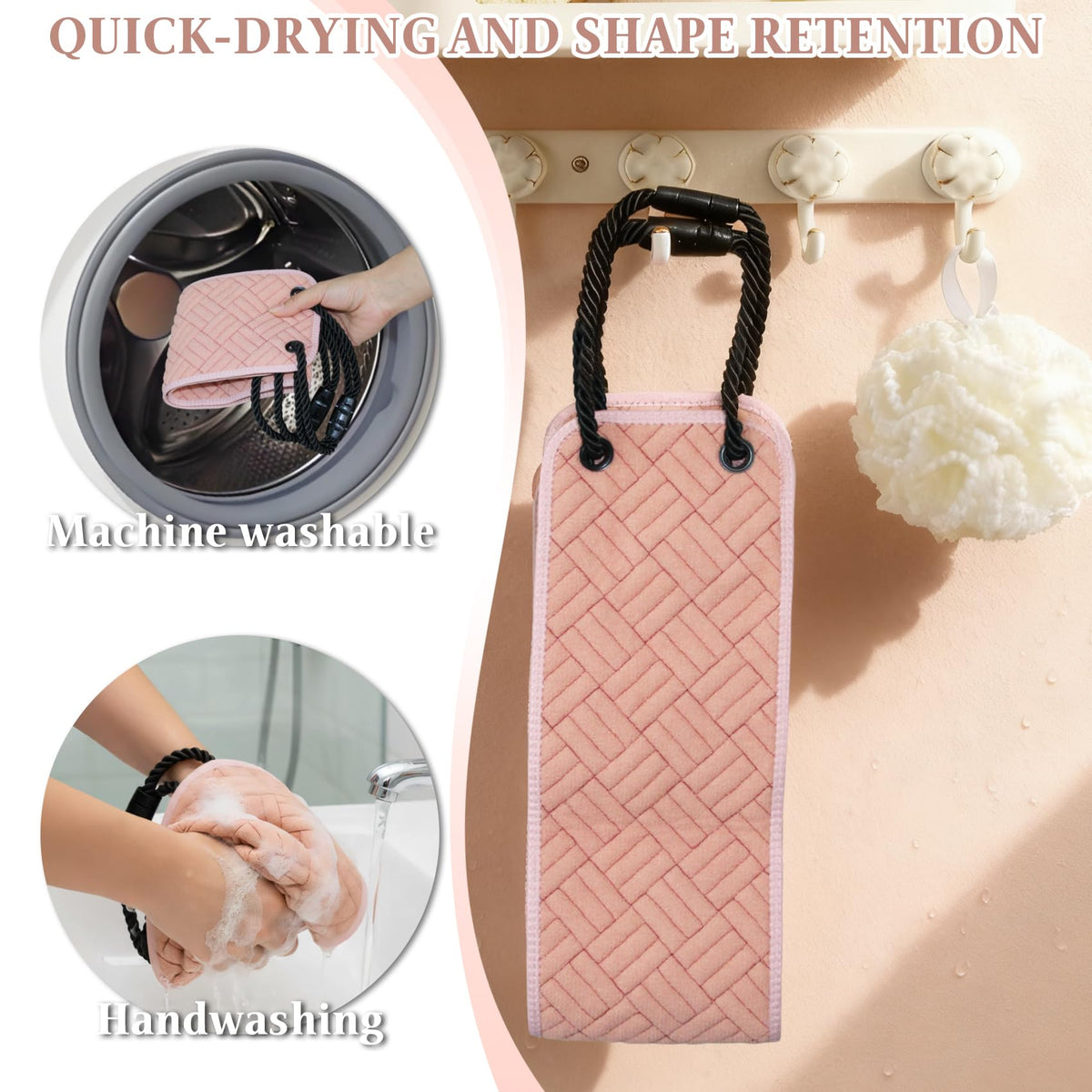 Back Scrubber with Upgraded Handles - 39 Inch Double-Sided Body Exfoliator for Shower/Bath, Deep Cleansing Back Washer for Hard-to-Reach Areas, Unisex (Men & Women) (Pink)