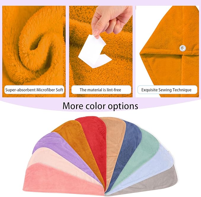 Microfiber Hair Drying Towel Wrap for Women, Hair Turbans Towel for Wet Hair,turbie Twist Hair Towels(The Color of the Picture is for Reference only) (Apricot Yellow,Apricot Yellow)