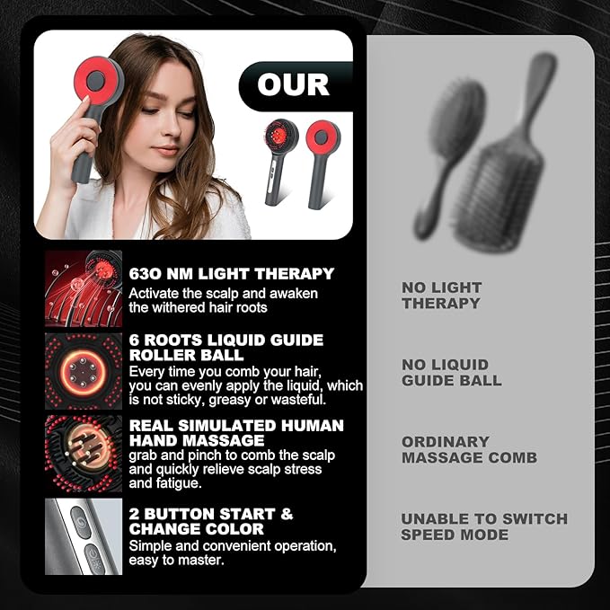 3 in 1 Scalp Massager Hair Grown Oil Applicator, Electric Hair Massager Scalp Laser Comb with IPX7 Waterproof，black