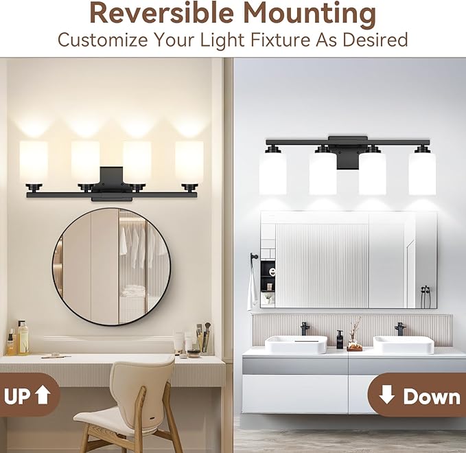 VerRon 4-Light Matte Black Bathroom Light Fixtures Over Mirror 27 Inches