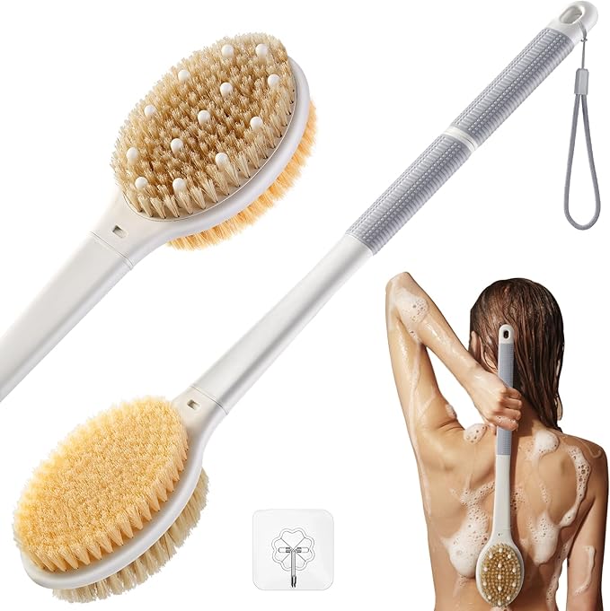 Dry Brushing Body Brush for Massage - Natural Boar Bristle Exfoliating Brush with Massage Nodes for Lymphatic Drainage, Cellulite, Blood Circulation Improving Skin Health for Women Men Elderly(Black)