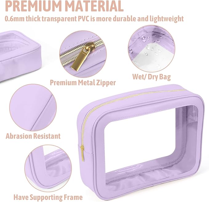 YOPCDJ 3PCS Clear Toiletry Bag,TSA Approved Travel Pouch with Zipper for Cosmetics and Toiletries，Diaper Bag Organizer Pouch Set, Purse Organizer and Clear Car Bag for Women and Kids