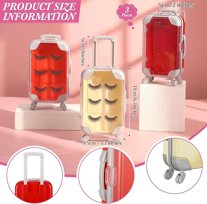 Honeydak 3 Pcs Mini Plastic Suitcase False Eyelashes Tray Luggage Trolley Candy Box Clear Suitcase Packaging Party Box for Jewelry Cosmetic Hairpins Storage(Warm Color,4.7 x 2.8 x 1.3 Inch)