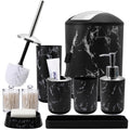 XLHOMO Black Marble Bathroom Accessories Set, Black Bathroom Set with Trash Can, Vanity Tray, Soap Dispenser, Soap Dish, Toothbrush Holder, Toothbrush Cup, Toilet Brush and Qtip Holders for Bathroom