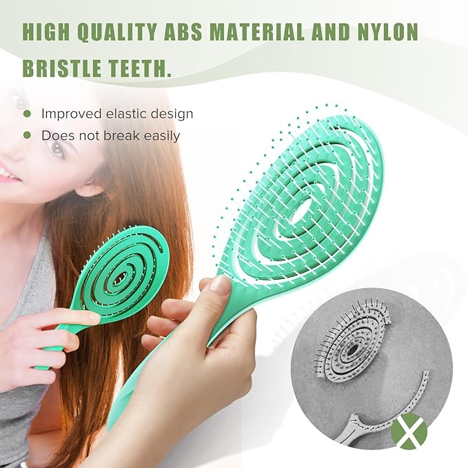 SHINLEA Hair Brush, Detangle Anti Tangle Brush, Spiral Hairbrush for Wet & Dry Hair, Women, Men, Kids, Glide Through Tangles For All Hair Types, Green