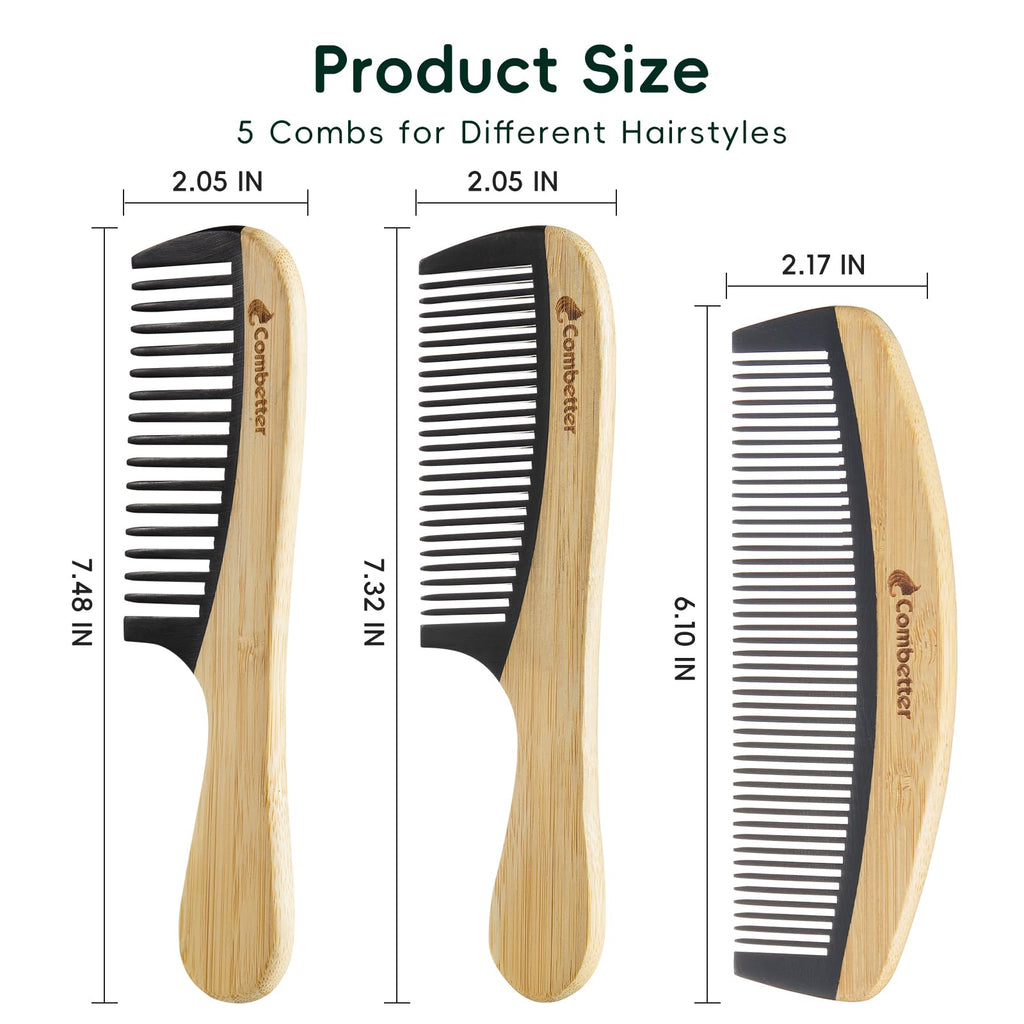 Bamboo Wide Tooth Detangling Comb, Anti Static for Curly, Thick Hair,Beard