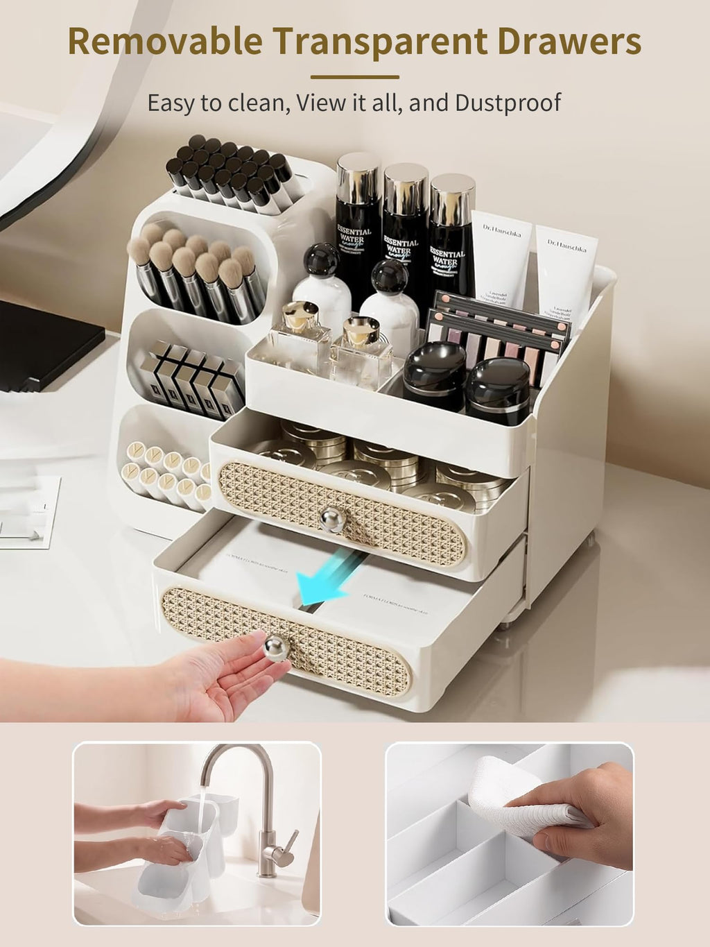 Booklov Large Makeup Organizer for Vanity Countertop, White