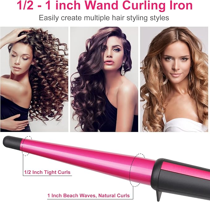 Hair Curling Iron,Curling Wand 0.5-1",210℃ for Classic Curls&Natural Waves