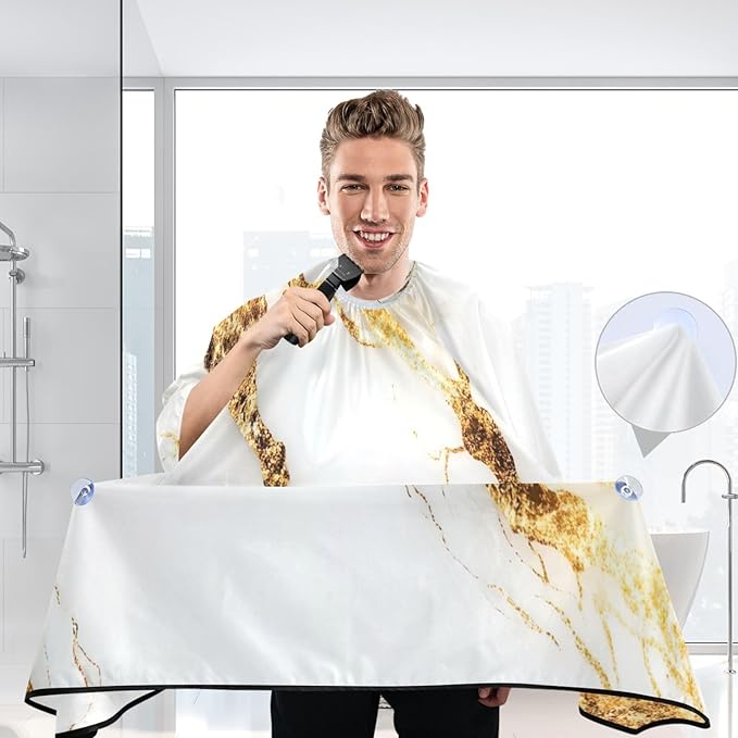 YEGAME White Gold Marble Professional Barber Cape with Adjustable Neckline, Waterproof Hairdressing Salon Cape for Men Women Kids - 65" x 55" Beard Apron Shaving Kits for Salon and Home Use