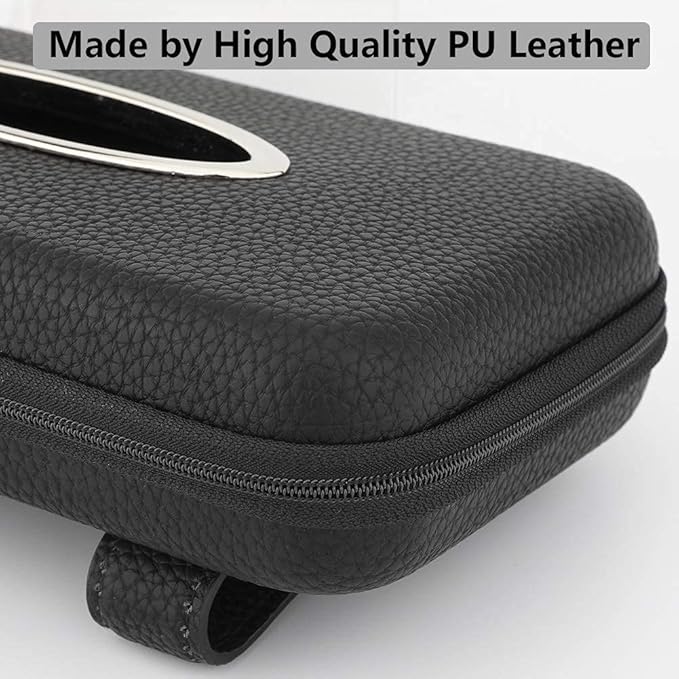 Sun Visor Tissue Holder, Zipper Napkin Holder, PU Leather Backseat Tissue Case for Car, Vehicle (Black)