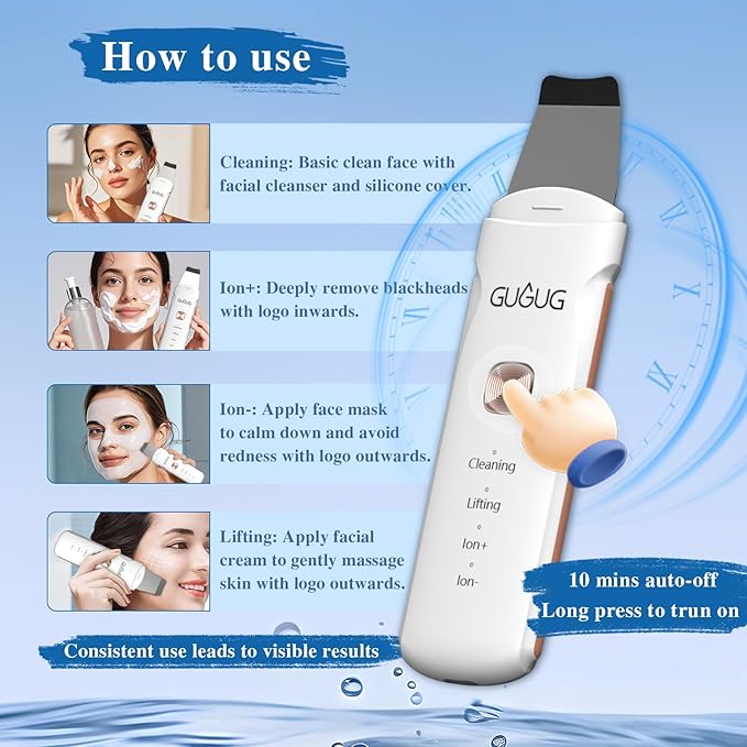 GUGUG Skin Scrubber, 4-in-1 Waterproof Facial Spatula Pore Cleaner for Face