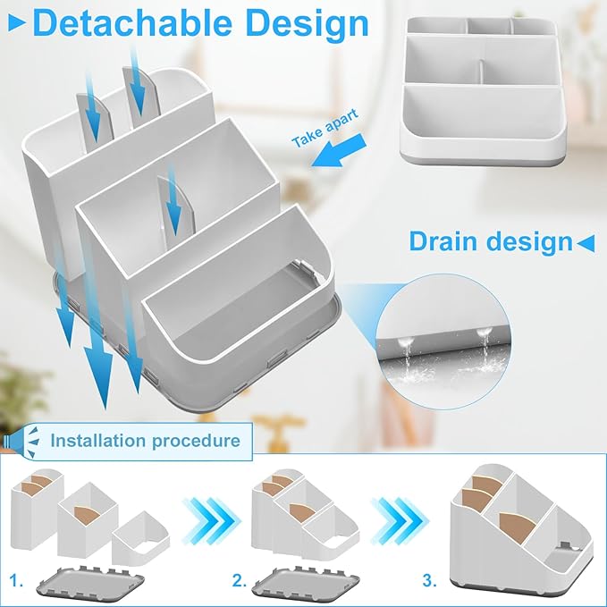 Toothbrush Holder for Bathroom,Detachable for Easy Cleaning Multi-Functional Countertop Storage Organizer,6 Slots Kids Electric Toothbrush and Toothpaste Organizer Caddy for Bathroom Vanity(Grey)