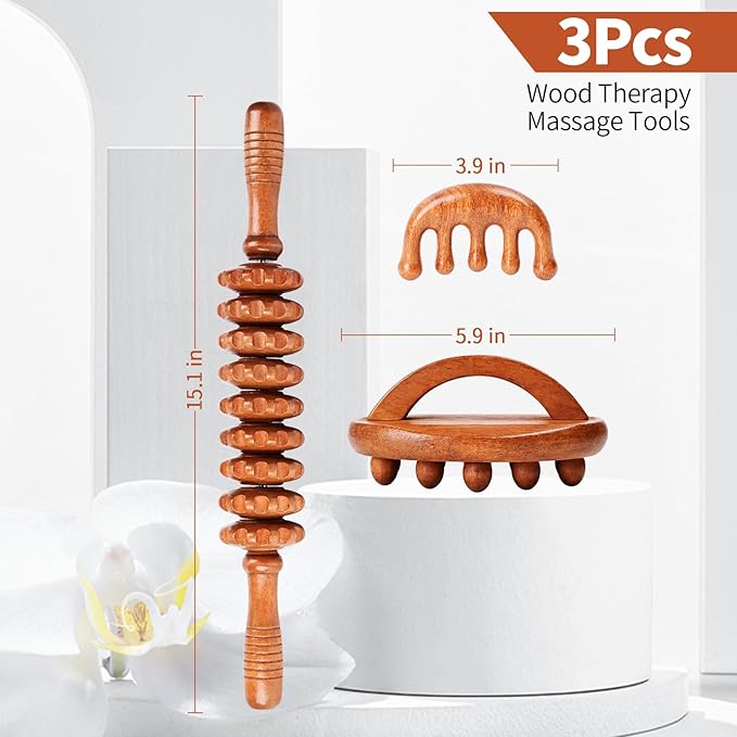 NXCYLW 3-in-1 Wood Therapy Massage Tools Wooden Lymphatic Drainage Massager Maderoterapia Kit, Anti Cellulite Complete Body Sculpting Tools for Muscle Pain Relief, Body Contouring and Shaping