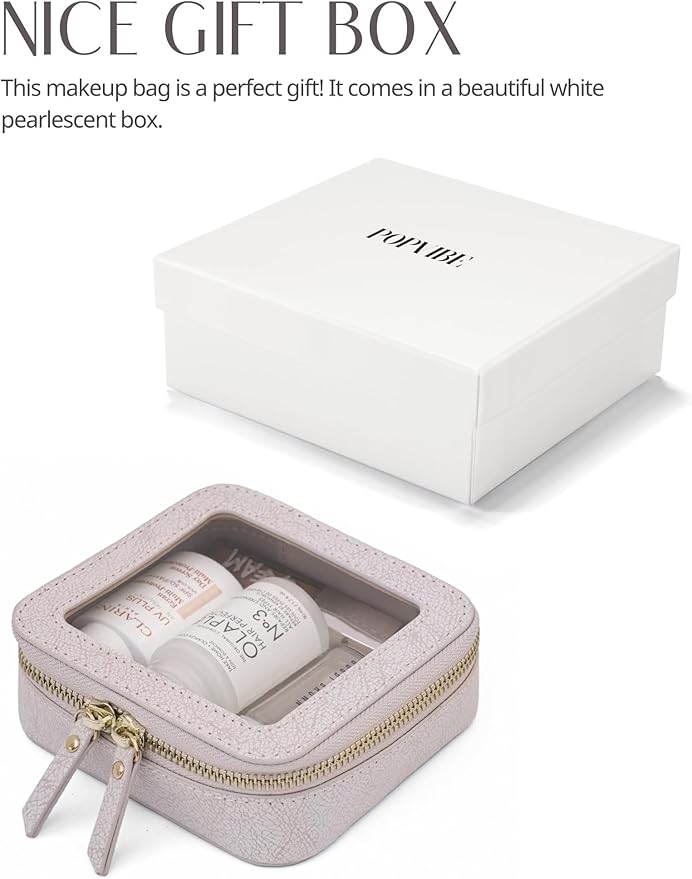 Popvibe Clear Makeup Bag Travel Cosmetic Case Transparent Toiletry Bag with Zipper, Portable Make Up Organizer Traveling Compact Car Bag for Essentials, Light Pink, Mini