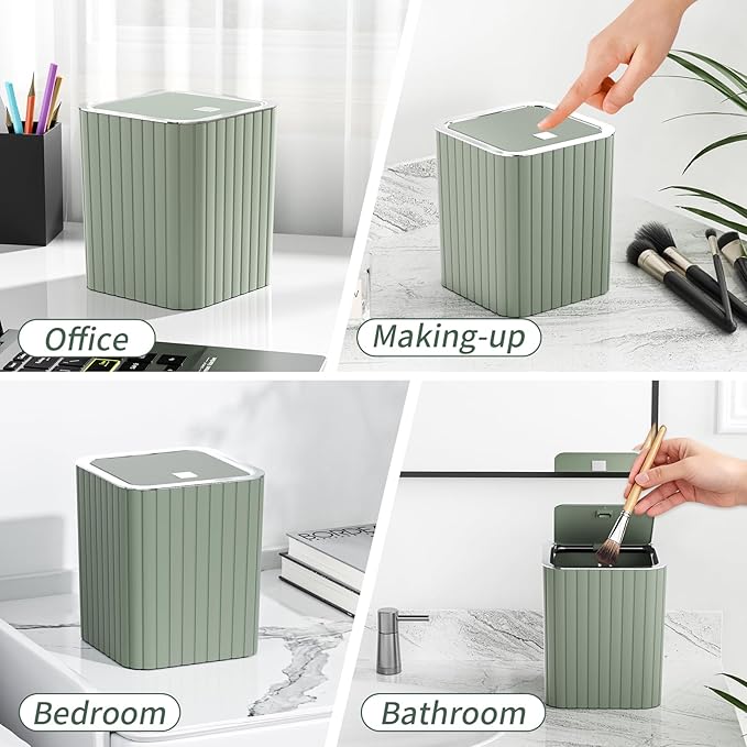 InnJoey Bathroom Accessory Set - Sage Green Bathroom Set, 12PC Bathroom Accessories Set, Mini Trash Can, Toilet Brush, Trash Can & Soap Dispenser