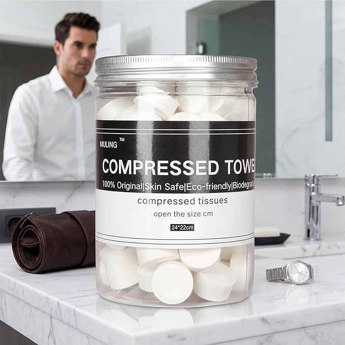 Canned 100 PCS Compressed Towels Portable Mini Compressed Coin Tissue for Travel Sports, Beauty Salon or Home Hand Wipes