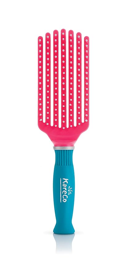 Premium Mini Tangle Buster Brush – Soft Nylon Bristles – Long Ergonomic Durable Rubber Handle – Ideal for Wet and Dry Hair & Easy Grooming, Teal and Pink Color (7 Fingers)
