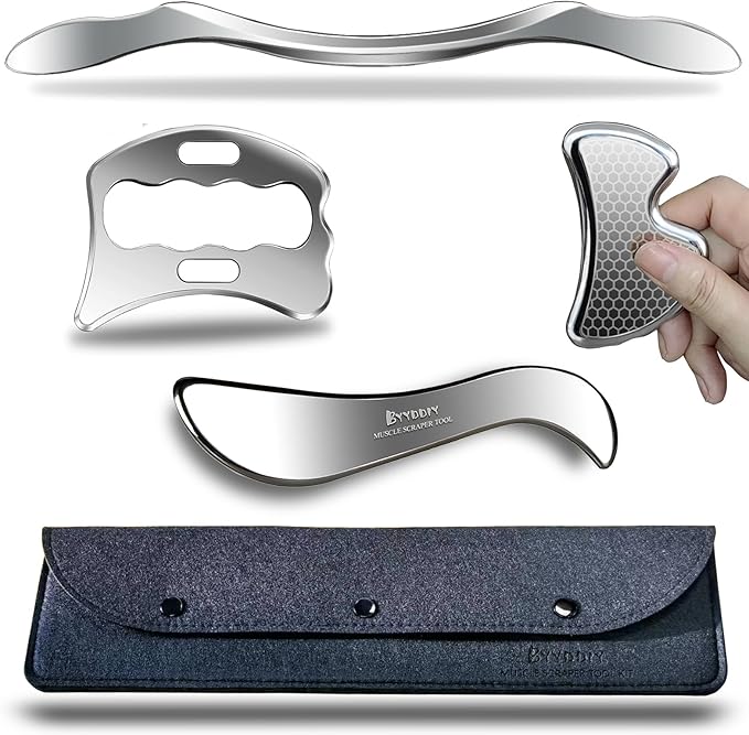 BYYDDIY 304Stainless Steel Gua Sha Muscle Scraper Scraping Massage Tool Kit,IASTM Tools, Great Soft Tissue Physical Therapy Used for Back, Legs, Arms,Neck (L-SD2B)