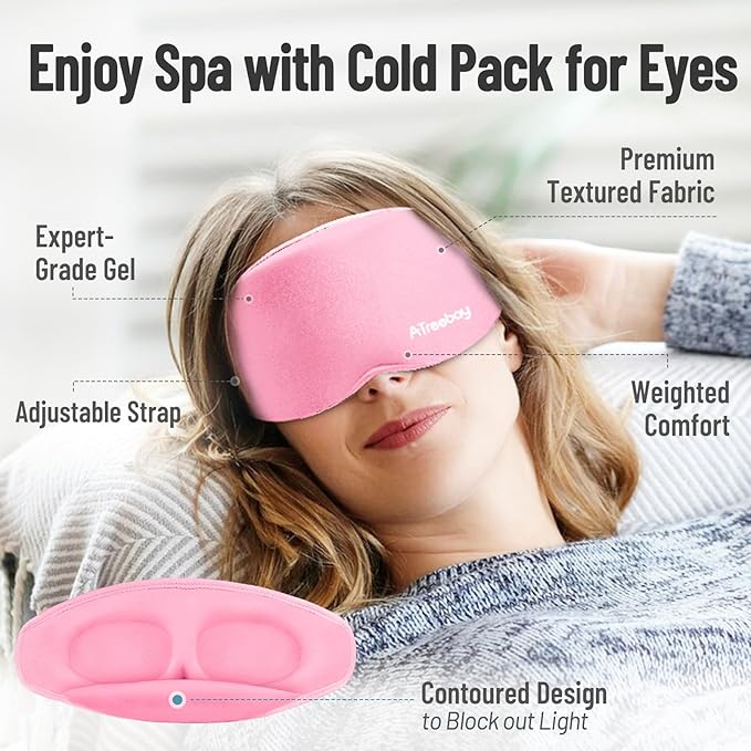 Cooling Eye Mask for Puffy Eyes, Ice Eye Pack After Surgery Relief - Reuable Cold Compress for Dry Eye - Comfortable Perfect Fit Gel Sleep Mask, Pink of 3D