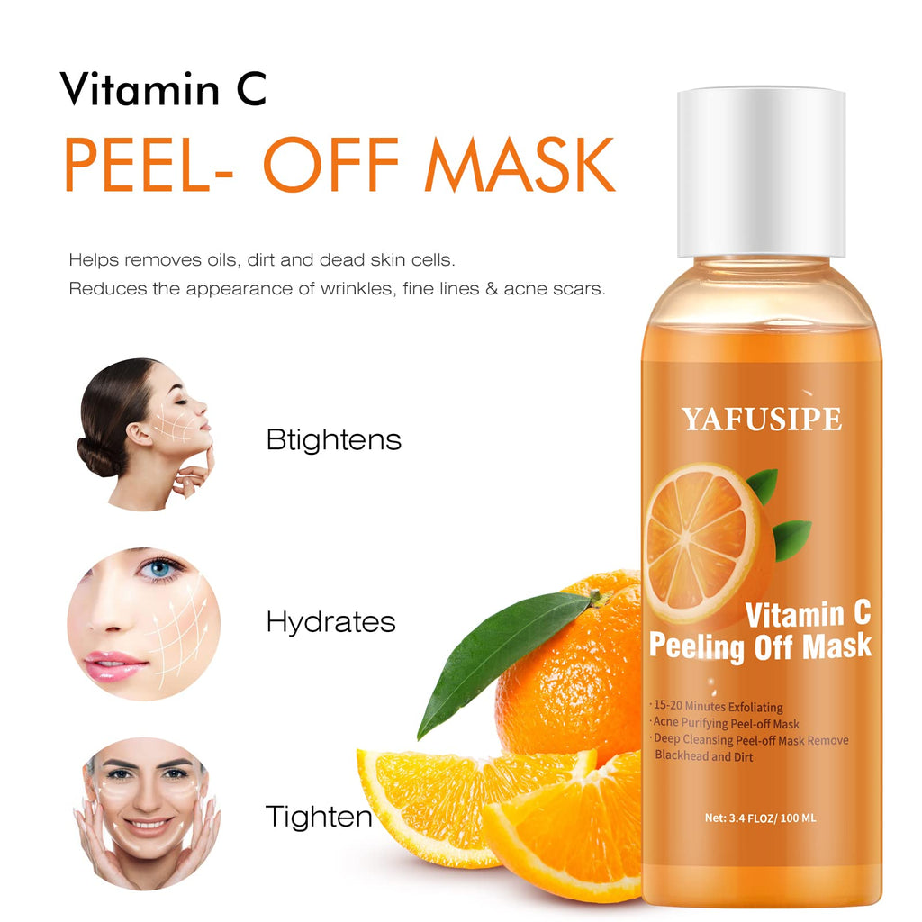 YAFUSIPE Peel Off Face Mask Vitamin C Peel Off Masks, Blackhead Mask Orange Peeling Lotion Exfoliating Blackhead Remover Poreless Deep Cleanse Purifying Hand Masks for Face Arms Neck Gifts 3.4 FLOZ
