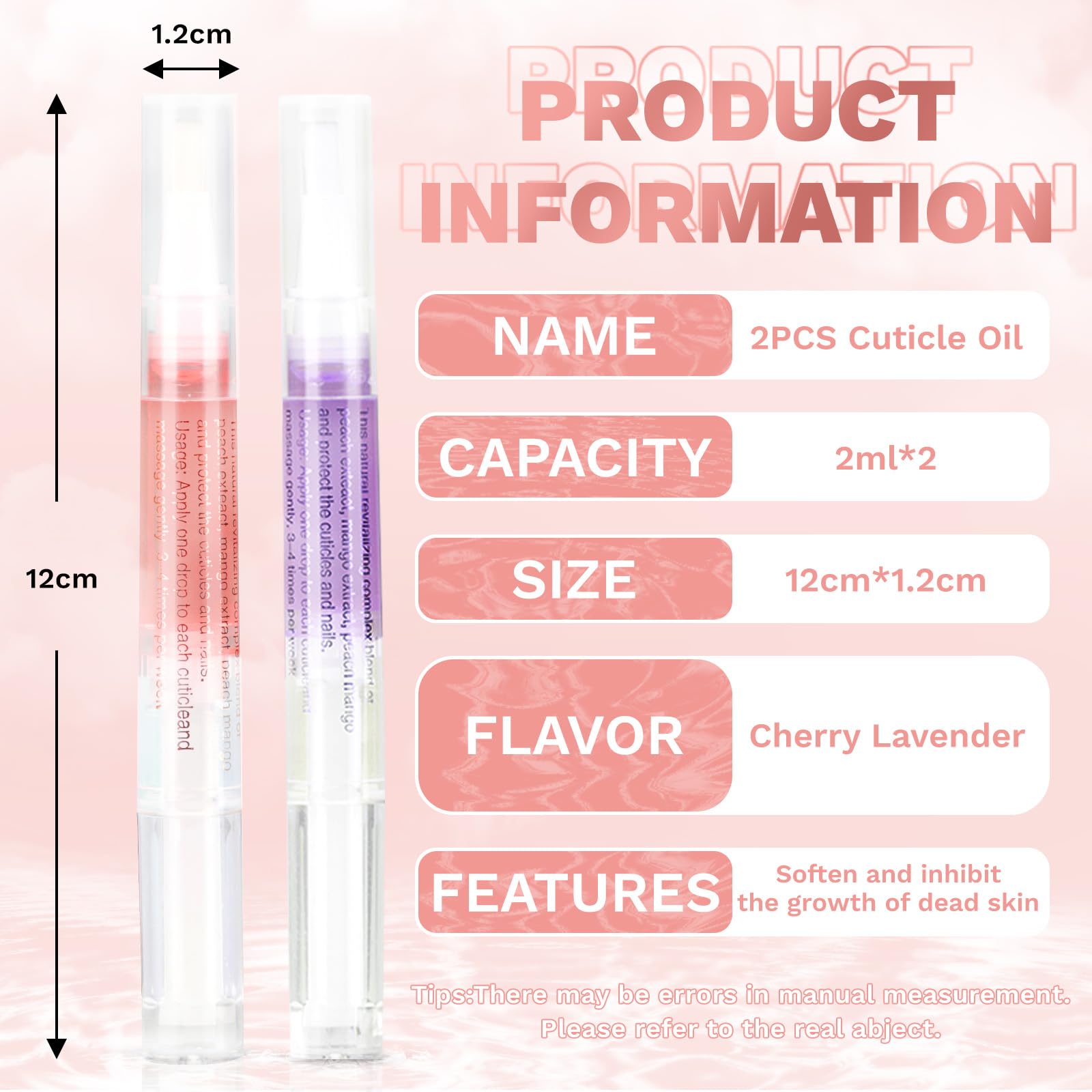 Meschett 2PCS Cuticle Oil Pens for Nail Care, Moisturizing Nail Oil Pen with Soft Brush, Hydrating Cuticle Oil for Dry Nails & Cuticles (Cherry & Lavender Flavor)