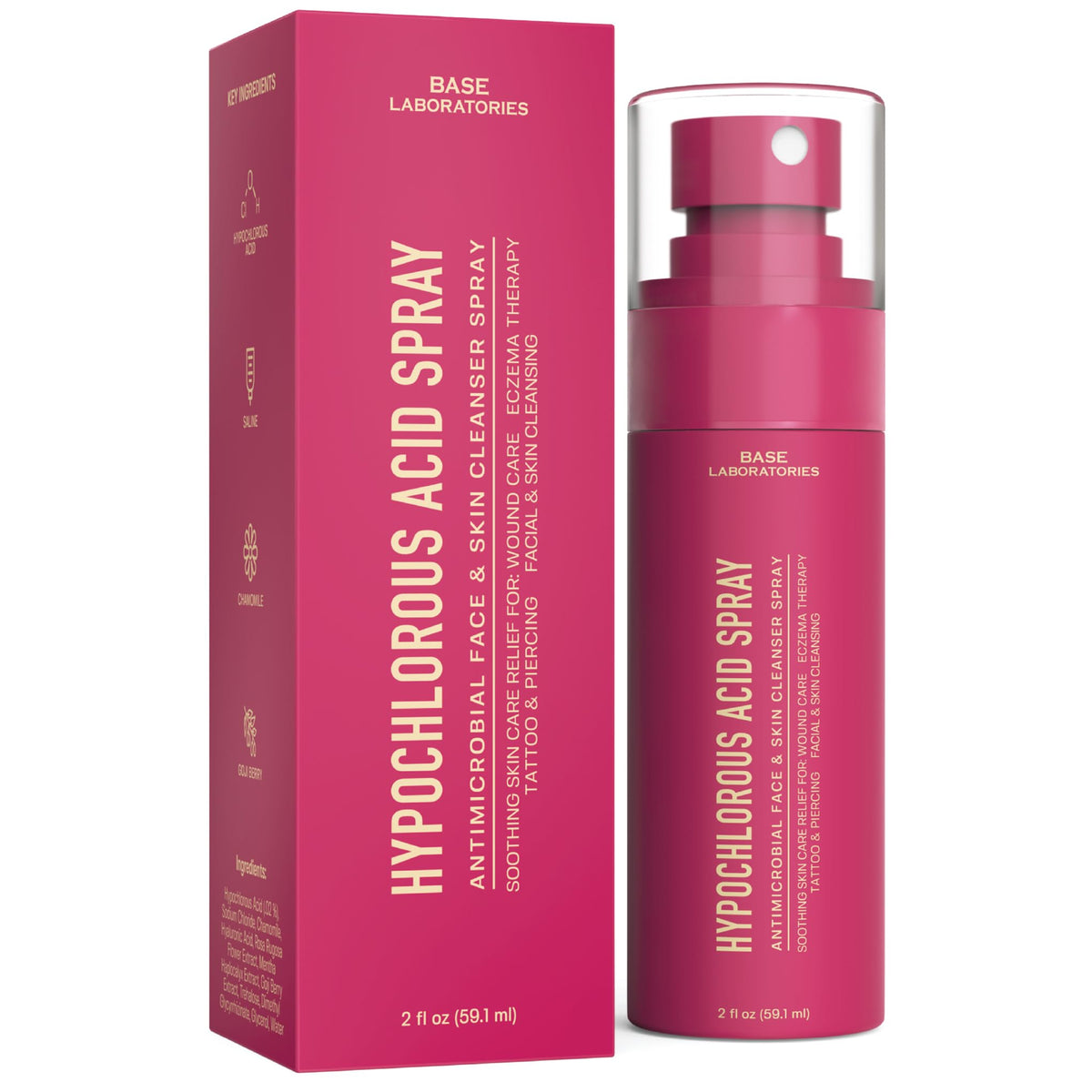 BASE LABORATORIES Hypochlorous Acid Spray for Face & Skin, Travel Size 2 oz