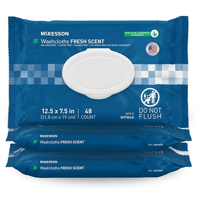 McKesson Washcloth Wipes, Scented, Adult Wet Wipes, 3 Pack, 144 Washcloths