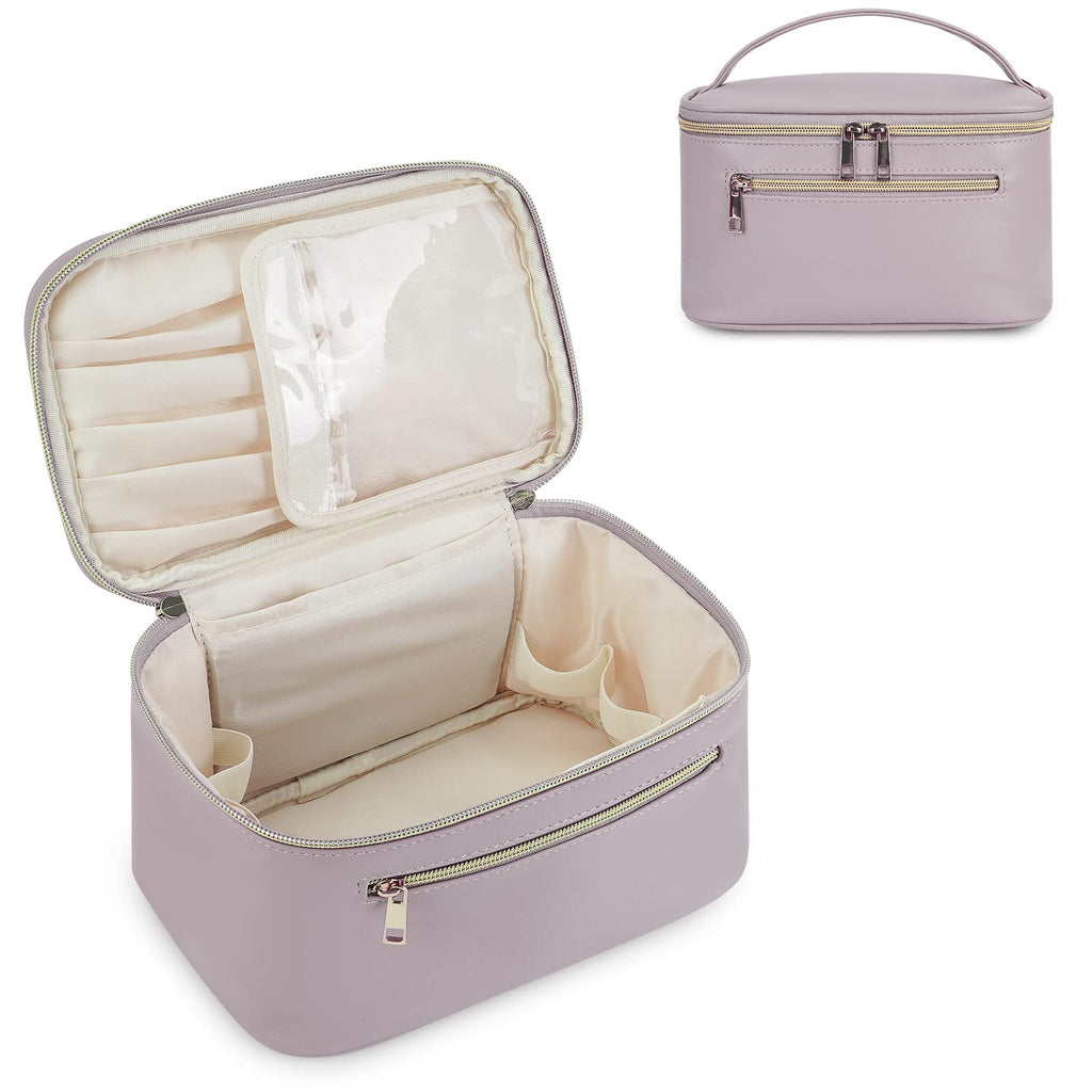 Wandering Nature Makeup Bag, Travel Make Up Organizer Cosmetic Brush Bags Case for Women in Vegan Leather, Purple, Patent Pending